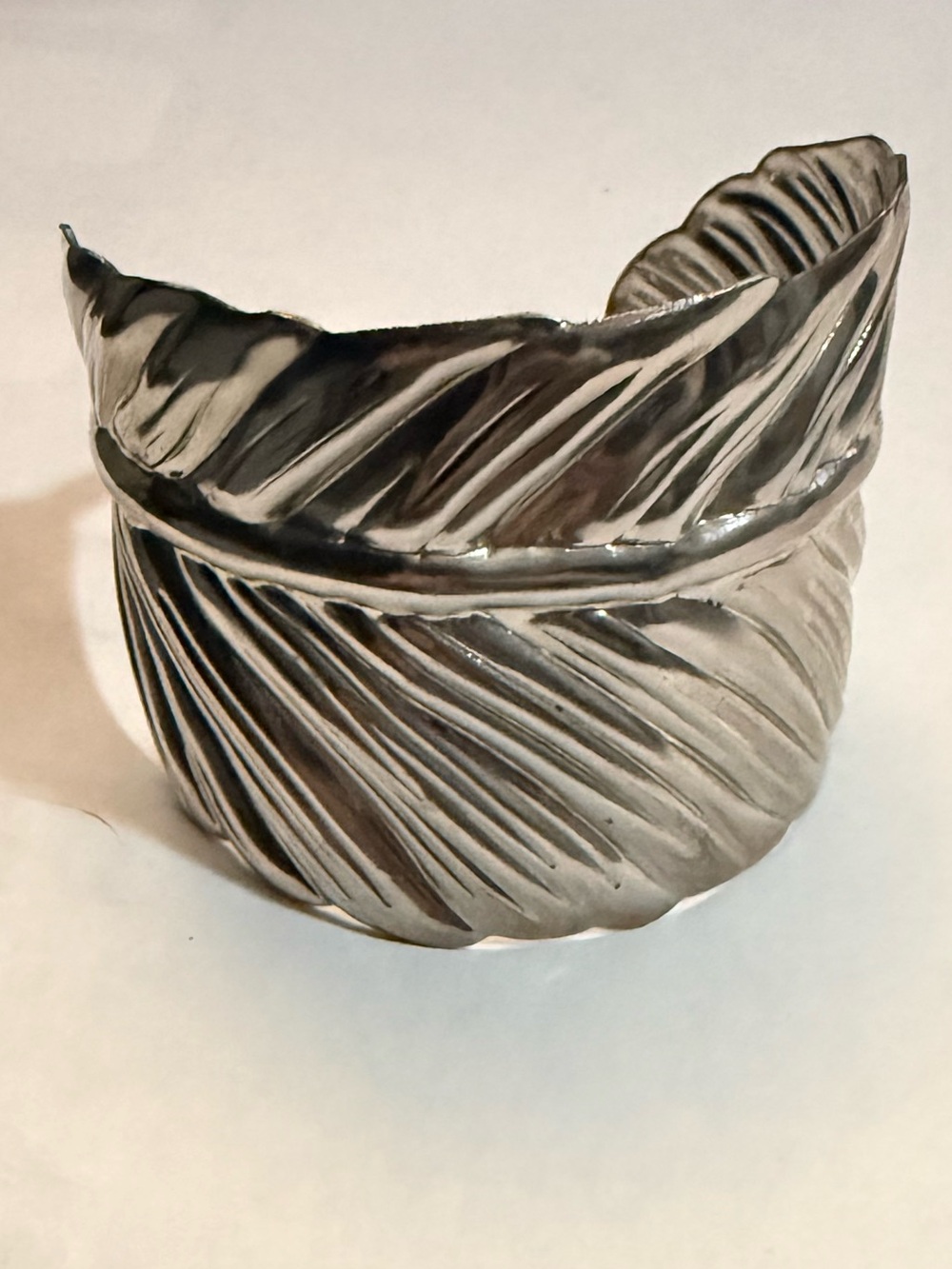 Silver Tone Leaf Wrap Wide Cuff Bracelet, Metal, No Stone, Sizable